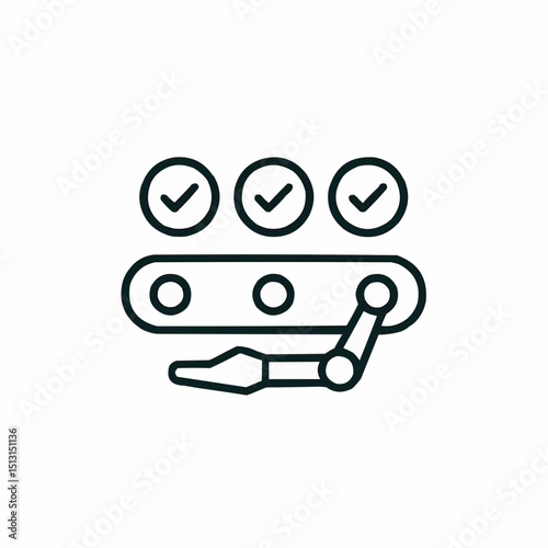 Minimal conveyor belt with checkmarks — continuous automation.
