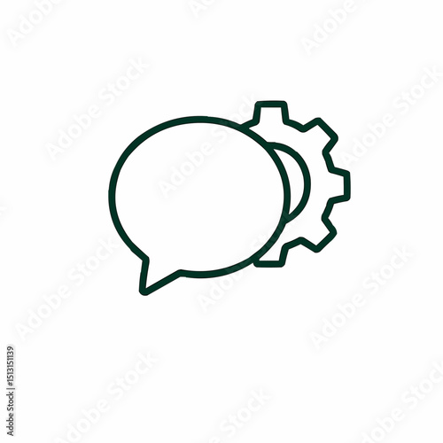 Minimal chat bubble merging with gear — conversational interaction with logic.