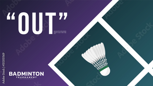 Badminton racket with white badminton shuttlecock on white line background, badminton court indoor badminton sports wallpaper,  illustration Vector EPS 10