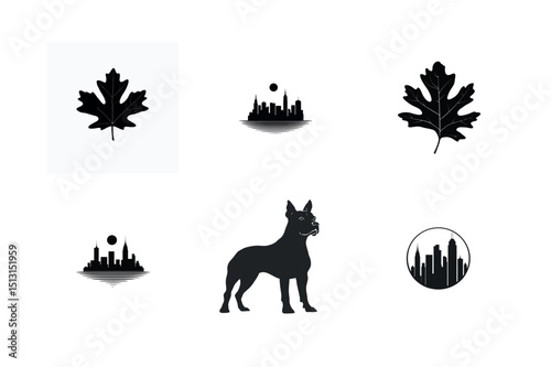 Collection of black and white cityscape and nature silhouettes