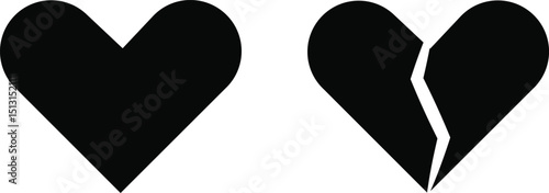 Heartbreak icon set. Broken heart or divorce vector collection isolated on transparent background. Outline drawing broken red hearts line clipart breakup symbol for apps and websites