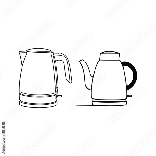 Two different kettle illustrations for tea and coffee lovers kitchen appliances line art vector design