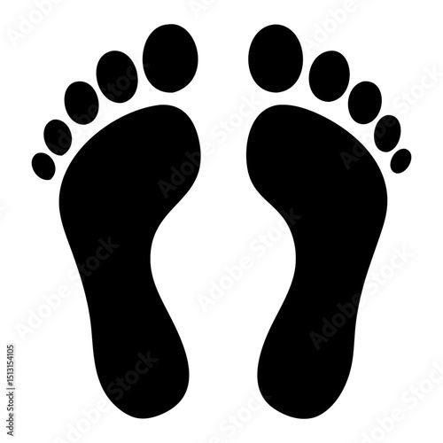 Pair of Barefoot Prints Simple Black and White Illustration
