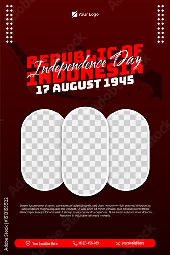 Indonesia independence day social media potret poster template