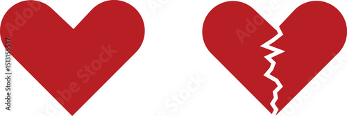 Heartbreak icon set. Broken heart or divorce vector collection isolated on transparent background. Outline drawing broken red hearts line clipart breakup symbol for apps and websites