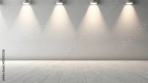 Abstract white blur background design with bright light on top for product display.