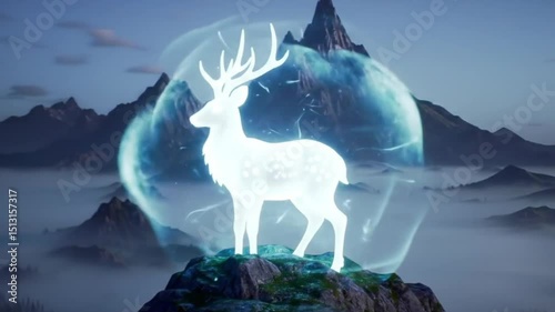 White magic deer in snowy mountains