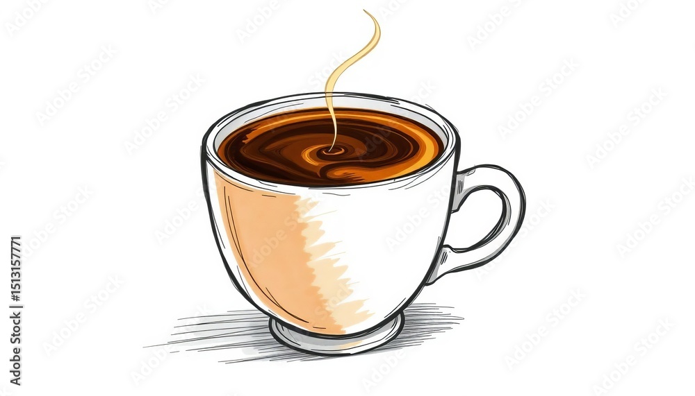 Obraz premium Hand-drawn sketch of espresso in a cup, rich crema, steam subtly rising, crema, design