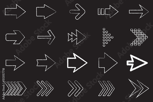 A versatile set of minimal and outlined arrow vector icons in various modern styles, ideal for navigation, web design, and user interface projects.