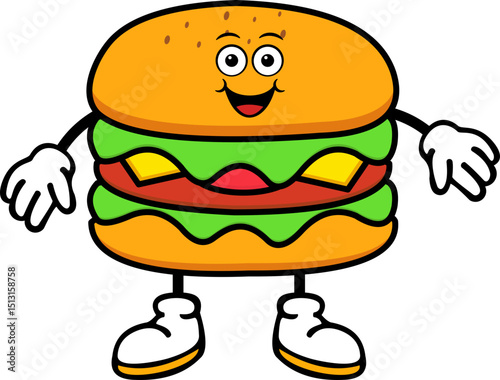 Cute Burger Cartoon Illustration