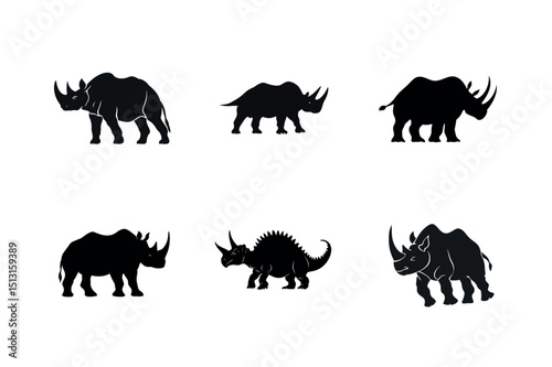 Collection of rhino and dinosaur silhouettes