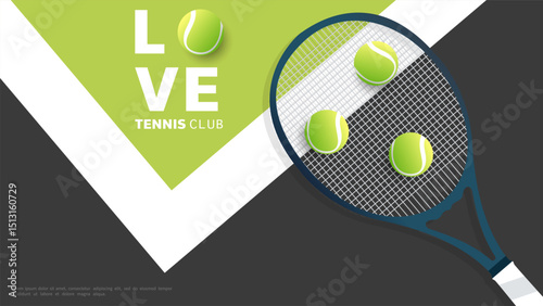 Tennis racket and ball on green background, Indoor Court for use in online sporting events, Illustration for Tennis sports concept, Vector Illustration EPS 10