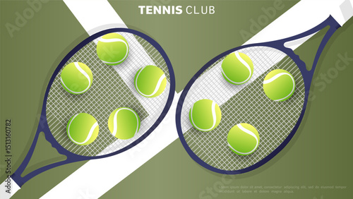 Tennis racket and ball on green background, Indoor Court for use in online sporting events, Illustration for Tennis sports concept, Vector Illustration EPS 10
