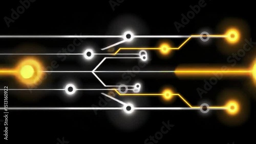 Abstract illustration with glowing circuit board pattern on dark background.