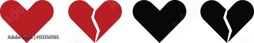 Heartbreak icon set. Broken heart or divorce vector collection isolated on transparent background. Outline drawing broken red hearts line clipart breakup symbol for apps and websites