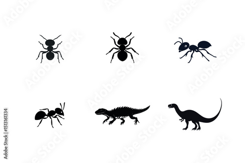 Silhouette collection ants dinosaurs reptiles insects