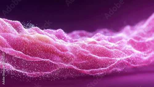 Abstract particle animation displays a vibrant colorful wave formation.