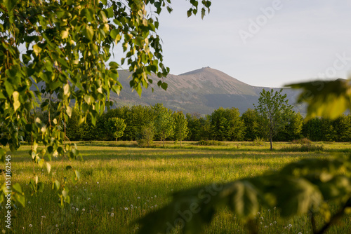 Fototapeta Naklejka Na Ścianę i Meble -  Sniezka Peak at Golden Hour - Karkonosze Landscape. Poland