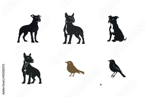 Silhouette collection of dogs and birds