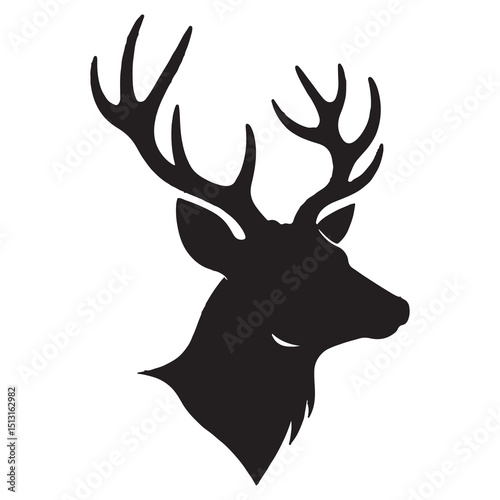 Deer head silhouette with antlers in black vector art for wildlife and hunting design