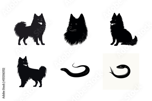 Silhouette collection of dog and eel illustrations