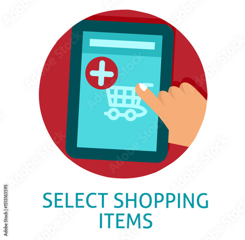 Mobile shopping, mobile commerce concept. Hand holding smartphone with checkout page. Modern flat design graphic elements, thin line icons set for web banner, website, infographic. Vector illustration