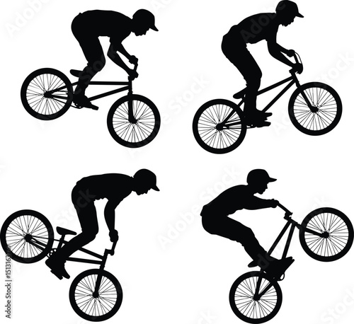 BMX Bicycle Stunts Silhouette Set – Extreme Urban Bike Tricks and Action