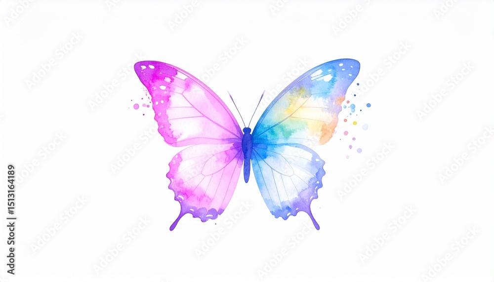 Obraz premium Watercolor Butterfly Illustration Pastel Pink, Blue, and Rainbow Wings