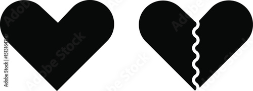 Heartbreak icon set. Broken heart or divorce vector collection isolated on transparent background. Outline drawing broken red hearts line clipart breakup symbol for apps and websites
