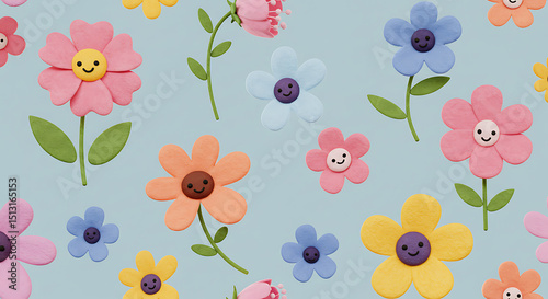 Colorful Flowers with Smiling Faces