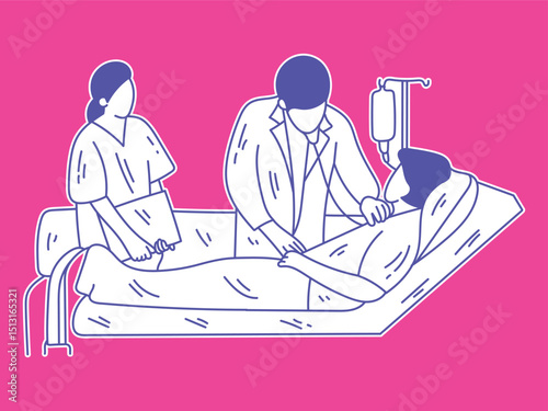 A doctor is checking the condition of a patient's illness. Illustration