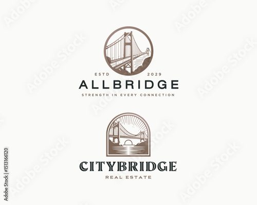 Luxury professional modern curved bridge architecture logo template for company