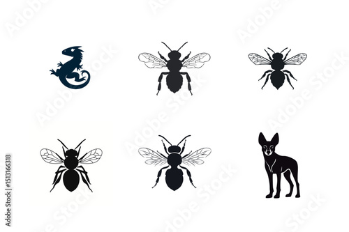 Silhouette set of animals and insects