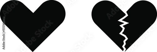 Heartbreak icon set. Broken heart or divorce vector collection isolated on transparent background. Outline drawing broken red hearts line clipart breakup symbol for apps and websites