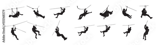 zipline vector silhouette set
