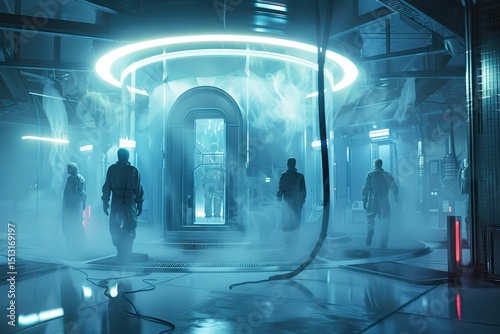 Vibrant Color Visual of Futuristic Cryogenic Prison with Inmates in Stasis Pods
