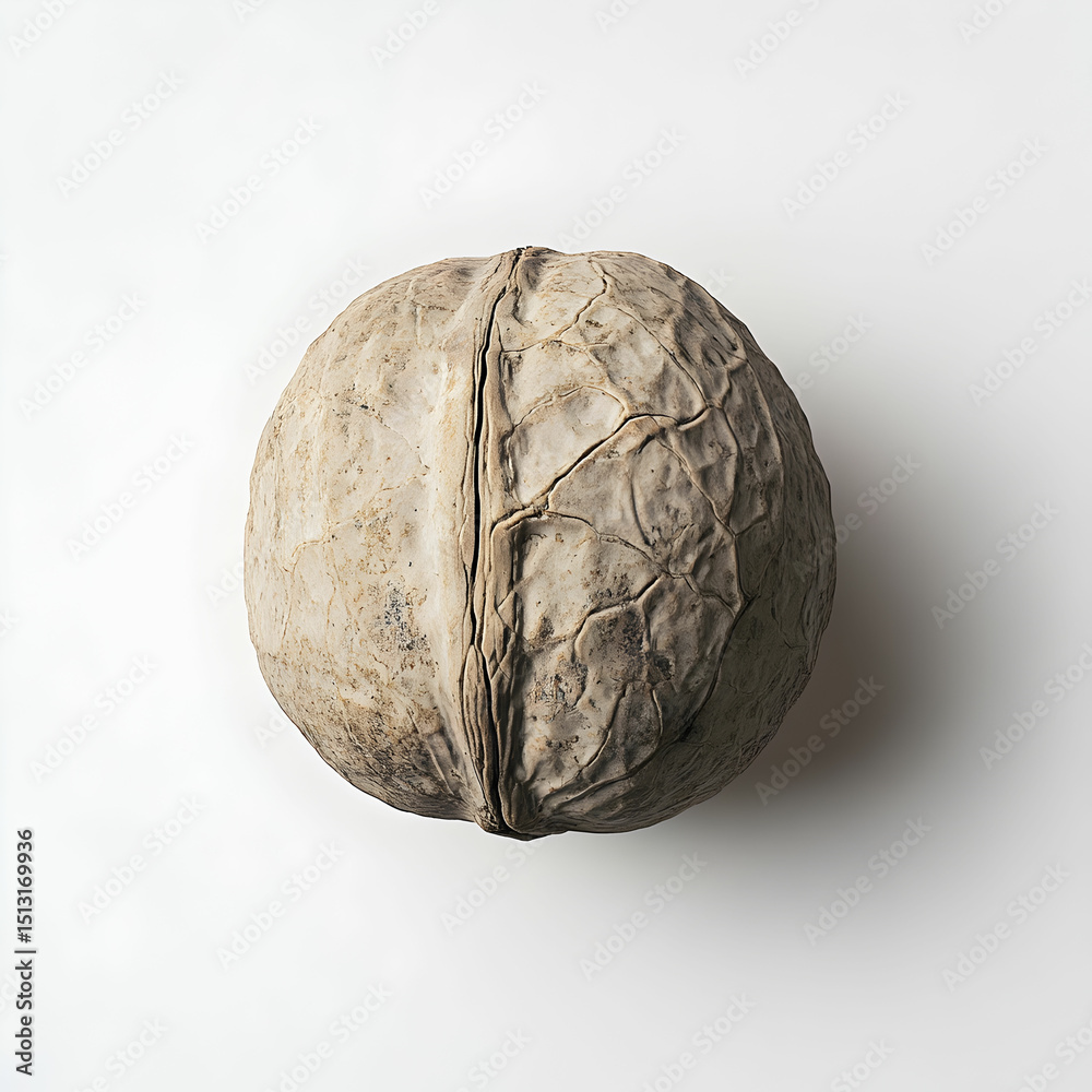 Fototapeta premium A single walnut with its textured shell, isolated on a clean white background