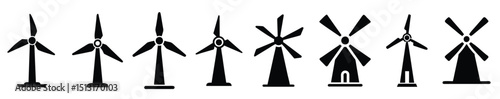 Windmill Vector Silhouette Set | Renewable Energy & Farm Graphics vector