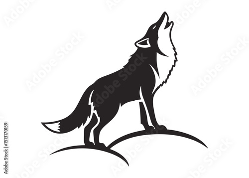 Wolf howling silhouette vector. A wolf howling silhouette can be used as an icon, symbol, or sign. Wolf icon for design related to animal, wildlife, or landscape