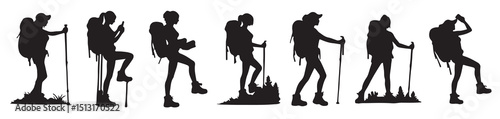 woman silhouette hiking vector.