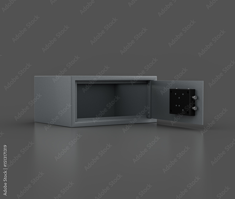 Open Steel Safe Locker With A Gray Finish For Security Isolated On Gray Background 3D Illustration