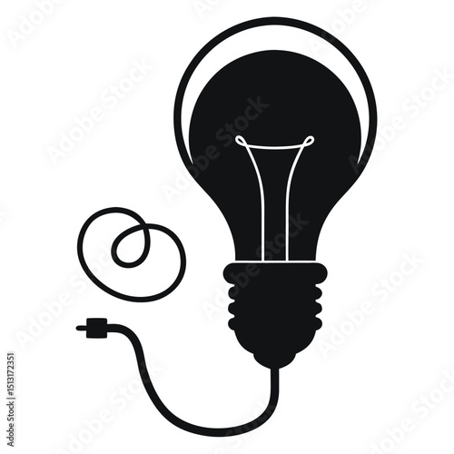 Silhouette of Lightbulb with Wire Vector, Lightbulb and Wire Silhouette Design

