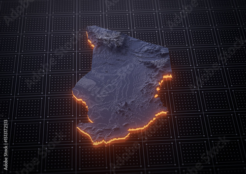Illuminated Chad Data Map Highlighting Geographical Features Neon Glow Light 3D Illustration