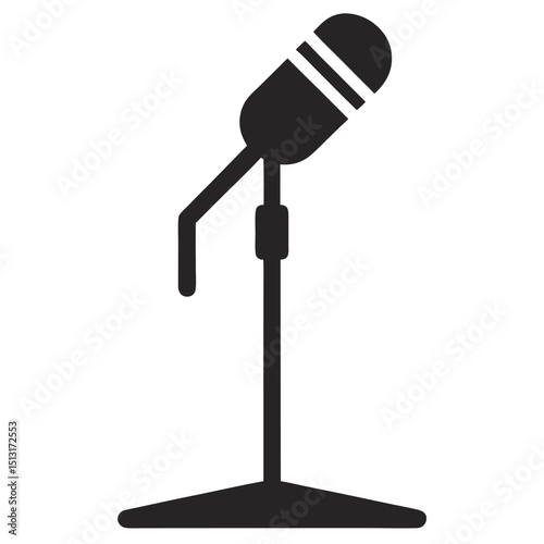 Silhouette-of-a-microphone-on-a-stand-on-a-white-background, Silhouette of Microphone on Stand Vector, Microphone with Stand Silhouette Design

