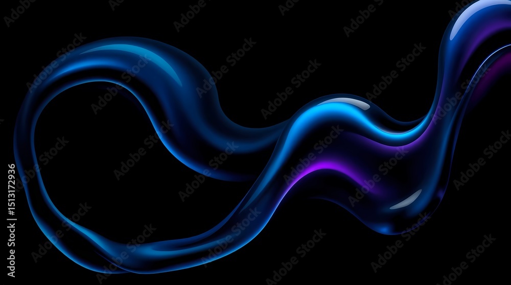 Obraz premium Abstract fluid forms in vibrant blue and purple hues against a black backdrop