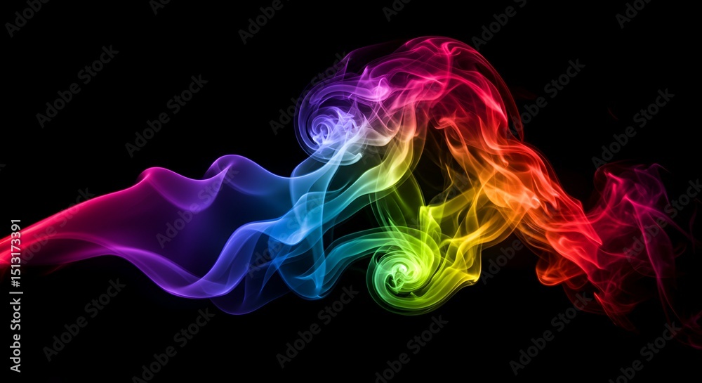 Rainbow Smoke Abstract Art on Black Background Rainbow Smoke Abstract Art on Black Background
