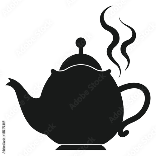 Silhouette of a steaming teapot on white background  
Steaming teapot silhouette vector illustration  
