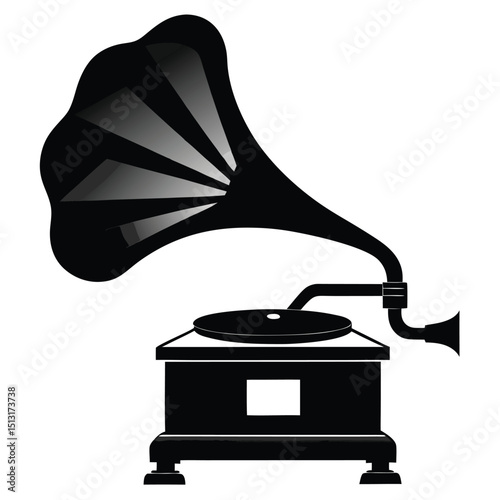Silhouette of a vintage gramophone on white background  
Vintage gramophone silhouette vector illustration  
