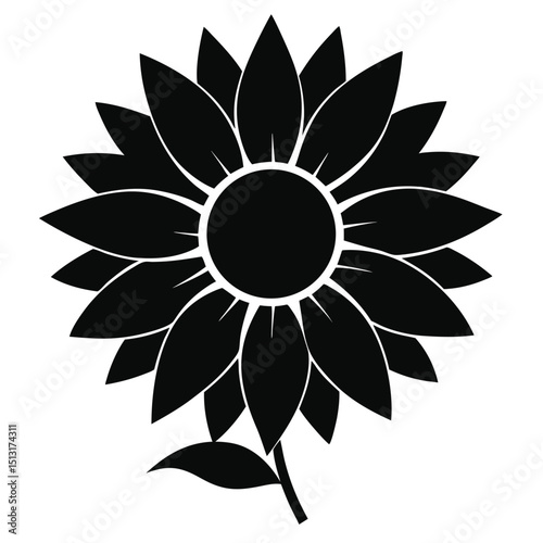 Sunflower silhouette with large petals on white background  
Large petal sunflower flower silhouette vector illustration  
