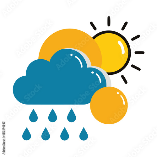 Weather icon set with sun clouds and rain vector on white background  
Colorful weather icons sun rain and clouds vector illustration  
